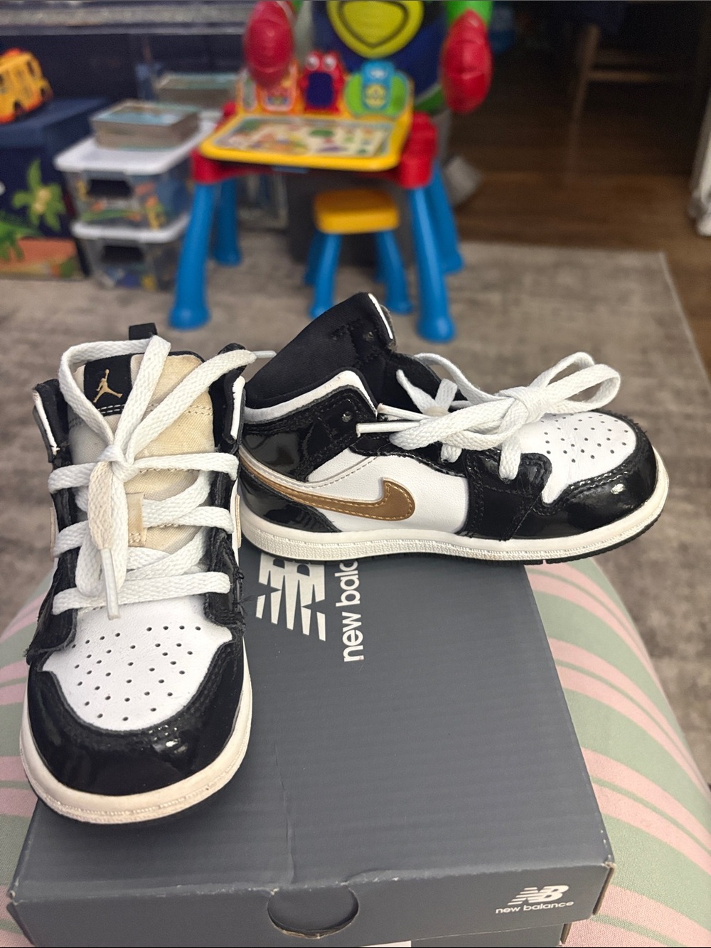 Jordan Kids Black, White & Gold High-Top Sneakers - Picture 5 of 5